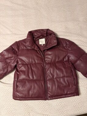 bagatelle Plum Quilted Faux-Leather Puffer Jacket